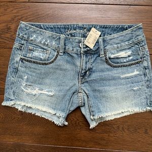 American Eagle Denim Jean Cut Off Shorts Distressed Festival Size 2